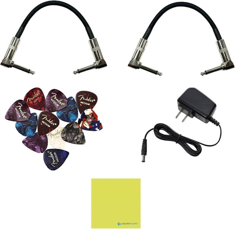 Liquid Audio Boss TR-2 Tremolo Pedal Bundle w/ 2-Pack Strukture S6P48 Woven Right Angle Patch Cable, 12-Pack Guitar Pick, 9V Power Adapter and Polishing Cloth - Image 2